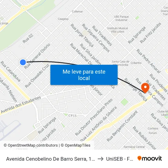 Avenida Cenobelino De Barro Serra, 1841 to UniSEB - FGV map