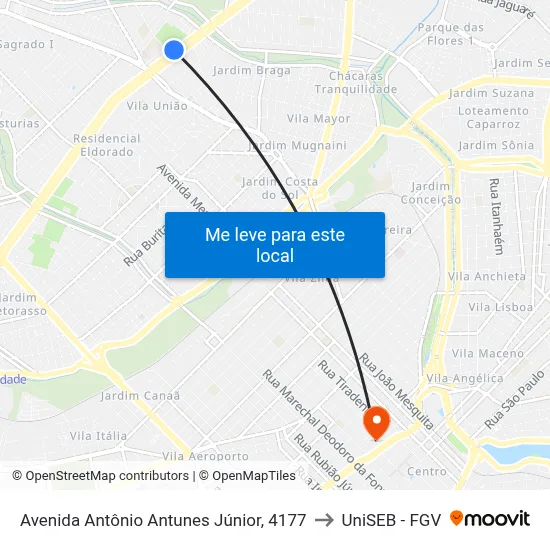 Avenida Antônio Antunes Júnior, 4177 to UniSEB - FGV map