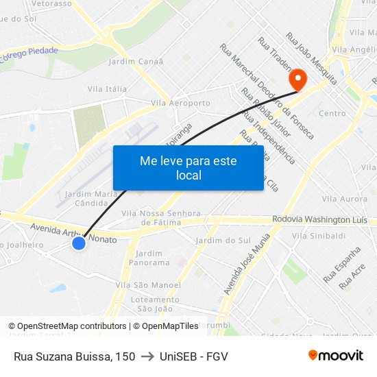 Rua Suzana Buissa, 150 to UniSEB - FGV map