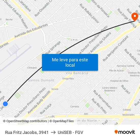 Rua Fritz Jacobs, 3941 to UniSEB - FGV map