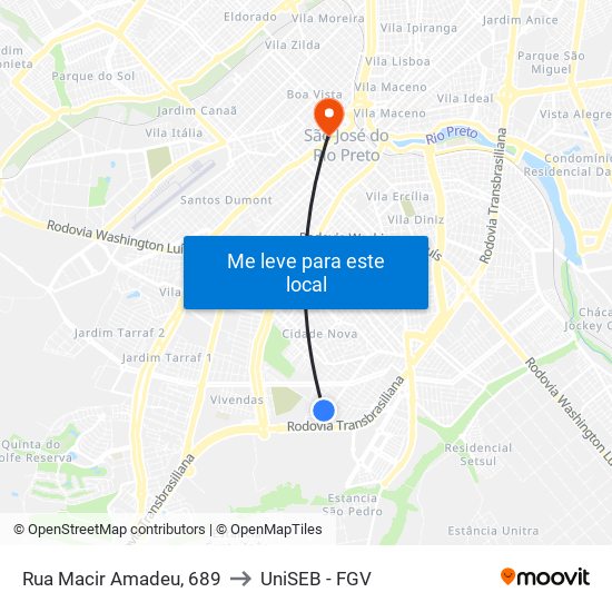 Rua Macir Amadeu, 689 to UniSEB - FGV map