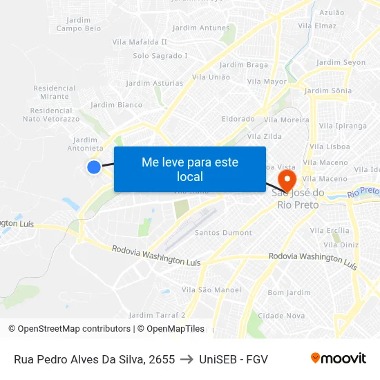 Rua Pedro Alves Da Silva, 2655 to UniSEB - FGV map
