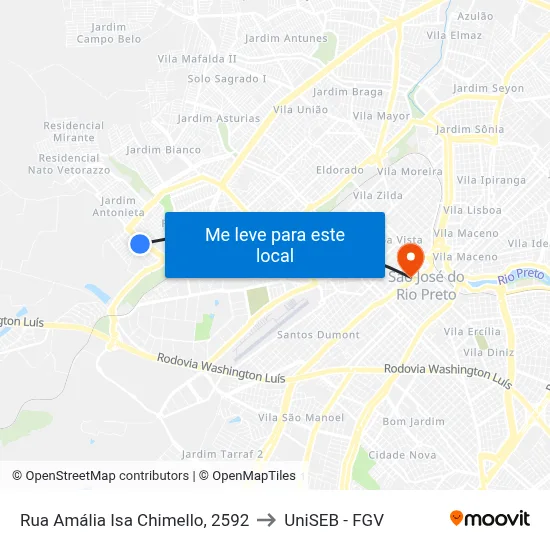 Rua Amália Isa Chimello, 2592 to UniSEB - FGV map