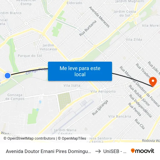 Avenida Doutor Ernani Pires Domingues, 6550 to UniSEB - FGV map