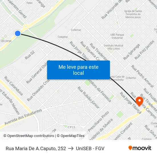 Rua Maria De A.Caputo, 252 to UniSEB - FGV map