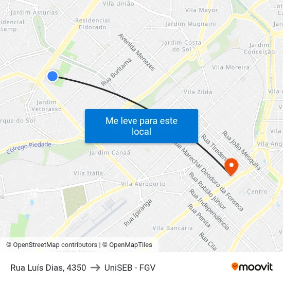 Rua Luís Dias, 4350 to UniSEB - FGV map