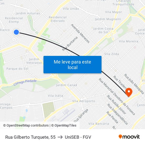 Rua Gilberto Turquete, 55 to UniSEB - FGV map