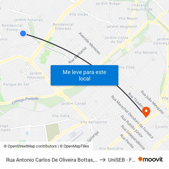 Rua Antonio Carlos De Oliveira Bottas, 1820 to UniSEB - FGV map
