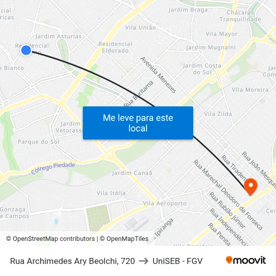 Rua Archimedes Ary Beolchi, 720 to UniSEB - FGV map