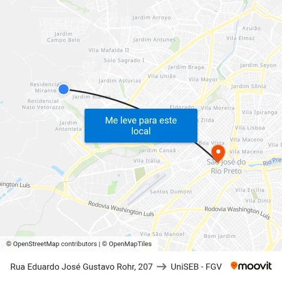 Rua Eduardo José Gustavo Rohr, 207 to UniSEB - FGV map