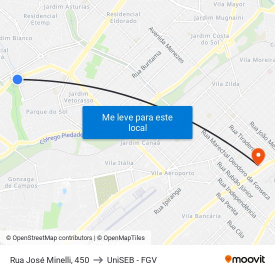 Rua José Minelli, 450 to UniSEB - FGV map