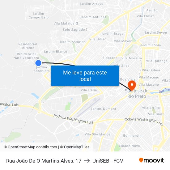 Rua João De O Martins Alves, 17 to UniSEB - FGV map