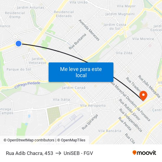 Rua Adib Chacra, 453 to UniSEB - FGV map