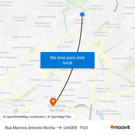 Rua Marcos Antonio Rocha to UniSEB - FGV map