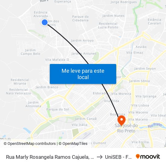 Rua Marly Rosangela Ramos Cajuela, 156 to UniSEB - FGV map