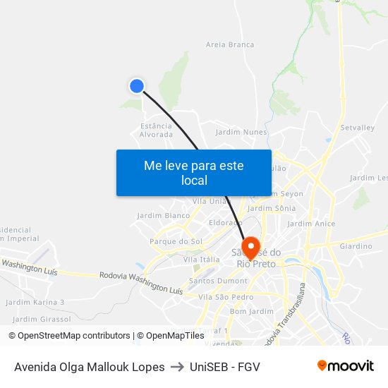 Avenida Olga Mallouk Lopes to UniSEB - FGV map