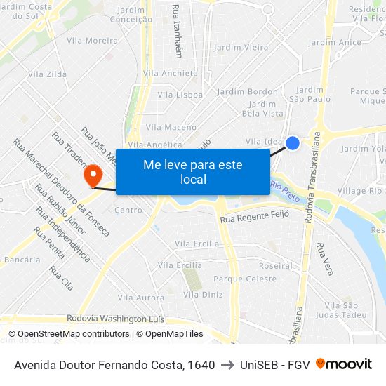 Avenida Doutor Fernando Costa, 1640 to UniSEB - FGV map