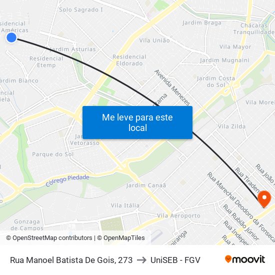 Rua Manoel Batista De Gois, 273 to UniSEB - FGV map