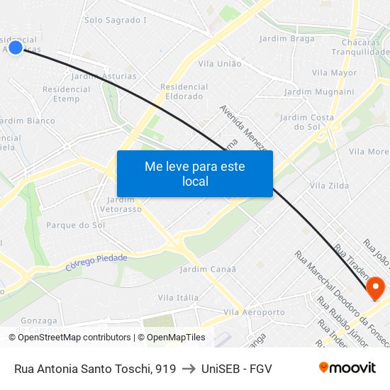 Rua Antonia Santo Toschi, 919 to UniSEB - FGV map