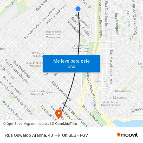Rua Oswaldo Aranha, 40 to UniSEB - FGV map