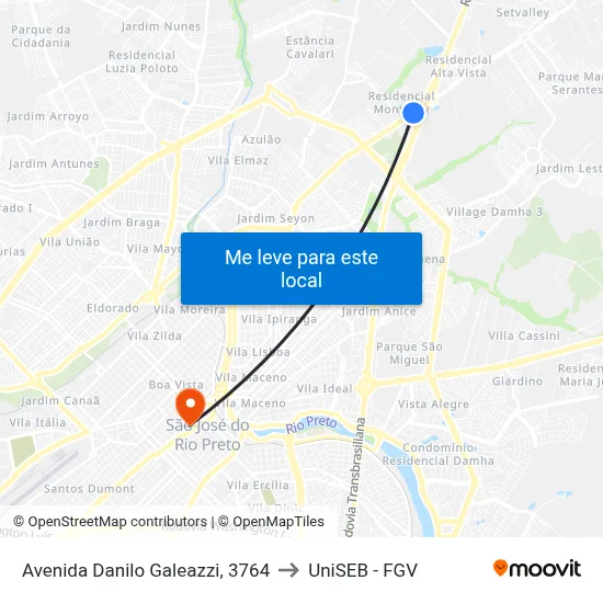 Avenida Danilo Galeazzi, 3764 to UniSEB - FGV map