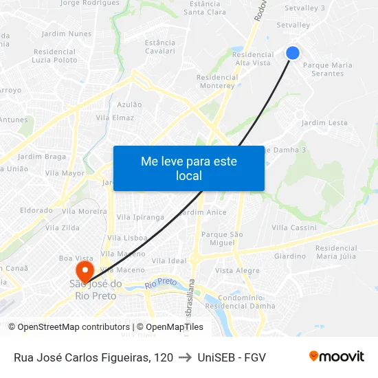 Rua José Carlos Figueiras, 120 to UniSEB - FGV map