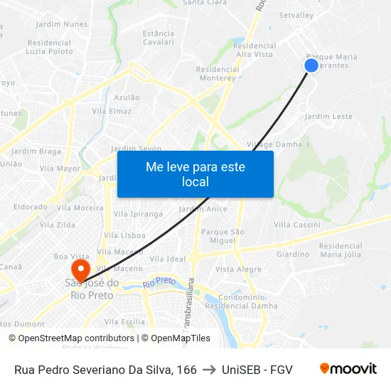 Rua Pedro Severiano Da Silva, 166 to UniSEB - FGV map