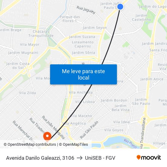 Avenida Danilo Galeazzi, 3106 to UniSEB - FGV map