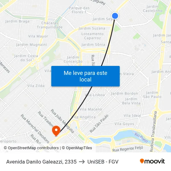 Avenida Danilo Galeazzi, 2335 to UniSEB - FGV map