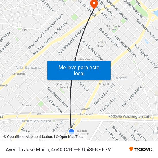 Avenida José Munia, 4640 C/B to UniSEB - FGV map