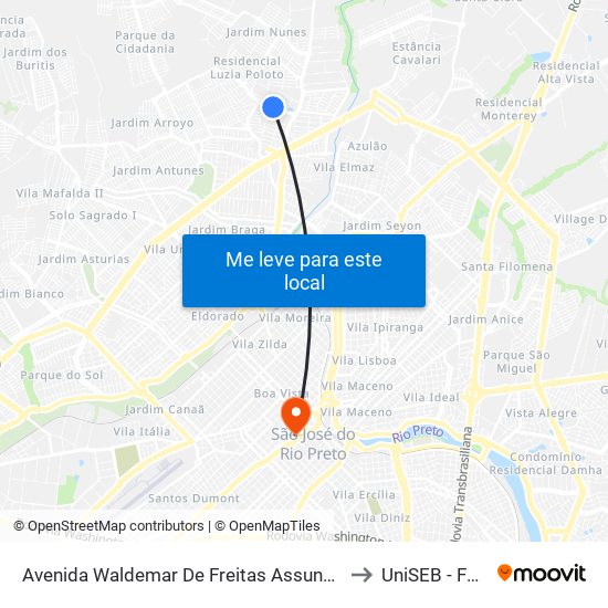 Avenida Waldemar De Freitas Assunção to UniSEB - FGV map