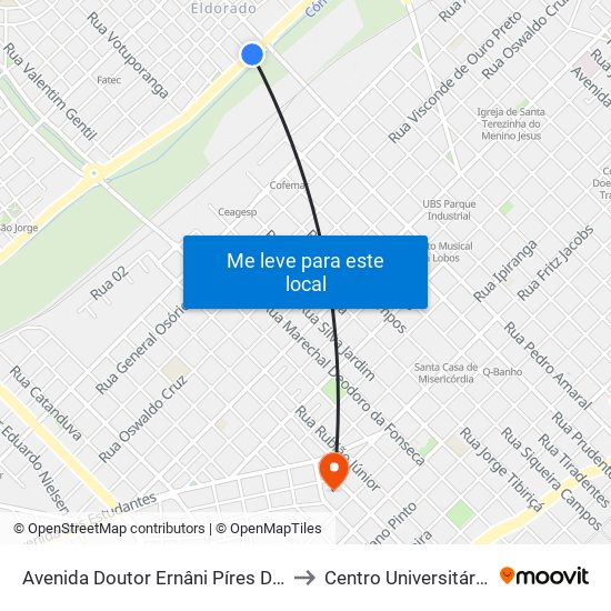 Avenida Doutor Ernâni Píres Domingues, 1838-1848 to Centro Universitário De Rio Preto map