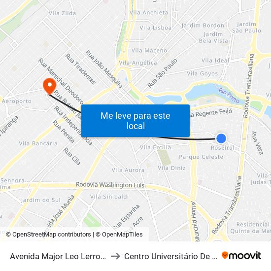 Avenida Major Leo Lerro, 741-783 to Centro Universitário De Rio Preto map