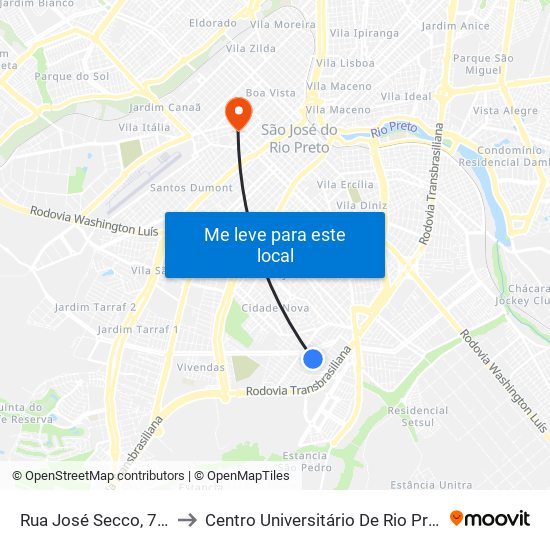 Rua José Secco, 711 to Centro Universitário De Rio Preto map