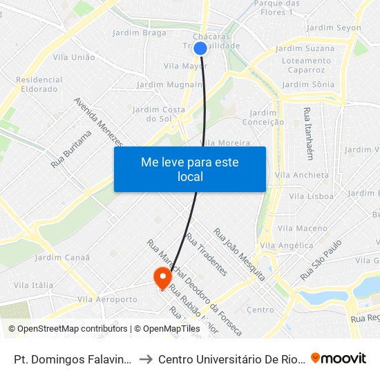 Pt. Domingos Falavina 950 to Centro Universitário De Rio Preto map