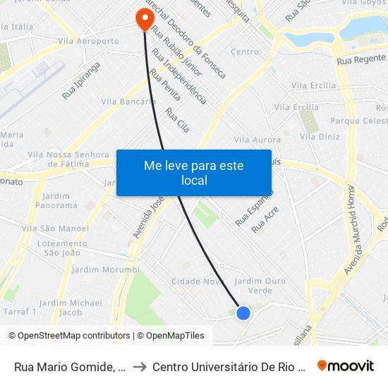 Rua Mario Gomide, 201 to Centro Universitário De Rio Preto map