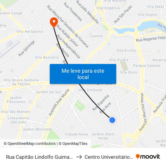 Rua Capitão Lindolfo Guimarães Corrêa, 1548 to Centro Universitário De Rio Preto map