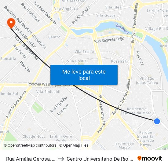 Rua Amália Gerosa, 770 to Centro Universitário De Rio Preto map