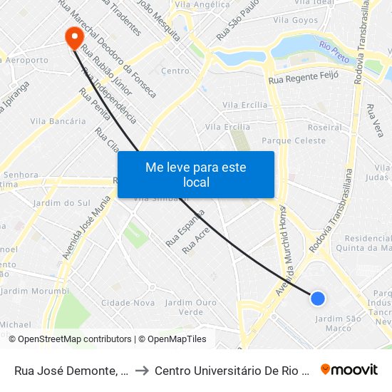 Rua José Demonte, 721 to Centro Universitário De Rio Preto map