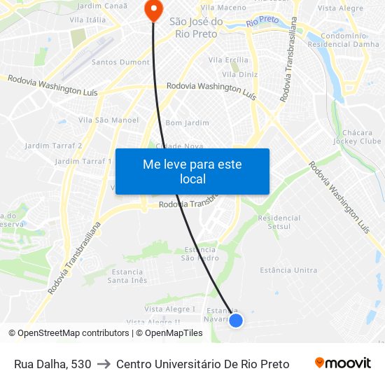Rua Dalha, 530 to Centro Universitário De Rio Preto map