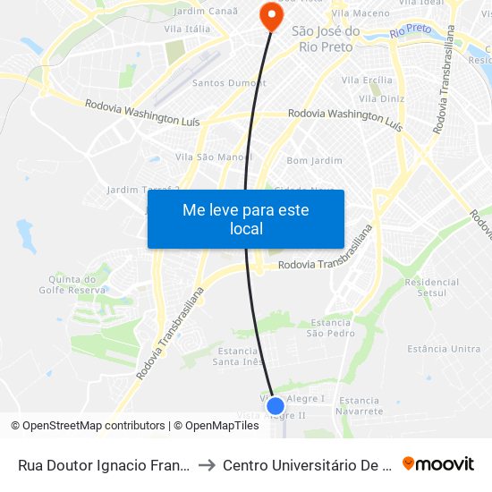 Rua Doutor Ignacio Francisco, 36 to Centro Universitário De Rio Preto map