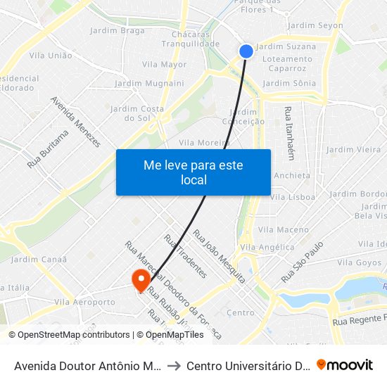 Avenida Doutor Antônio M. Dos Santos to Centro Universitário De Rio Preto map