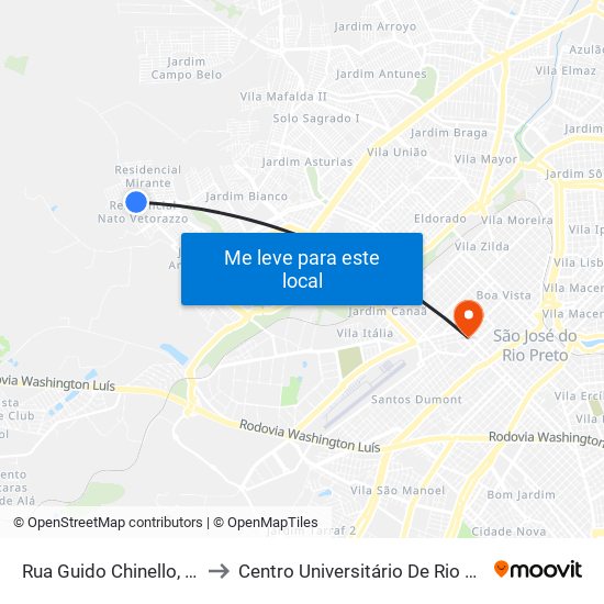 Rua Guido Chinello, 440 to Centro Universitário De Rio Preto map
