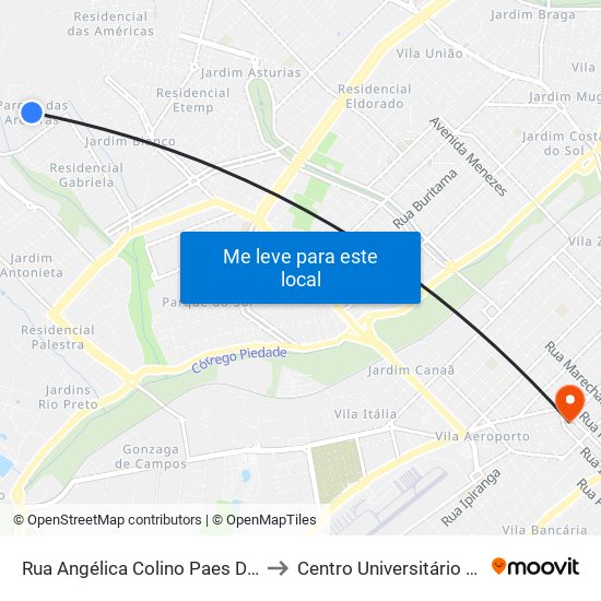 Rua Angélica Colino Paes De Almeida, 200 to Centro Universitário De Rio Preto map