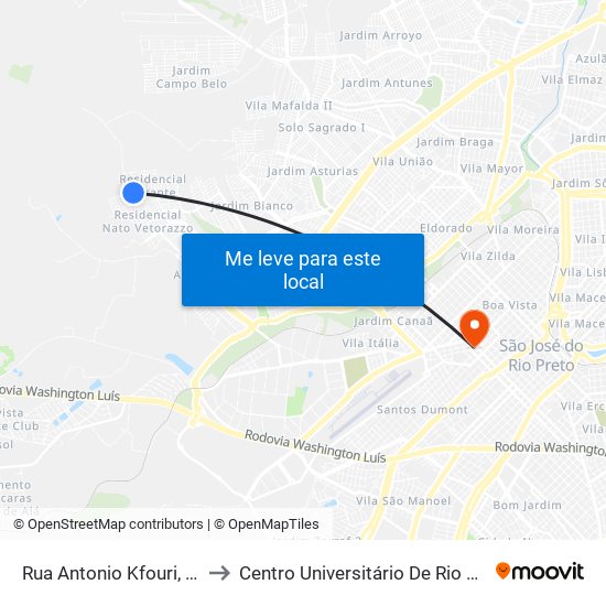 Rua Antonio Kfouri, 948 to Centro Universitário De Rio Preto map