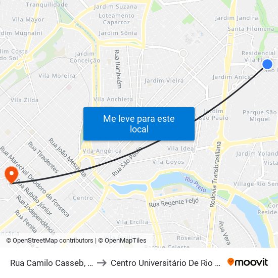 Rua Camilo Casseb, 457 to Centro Universitário De Rio Preto map