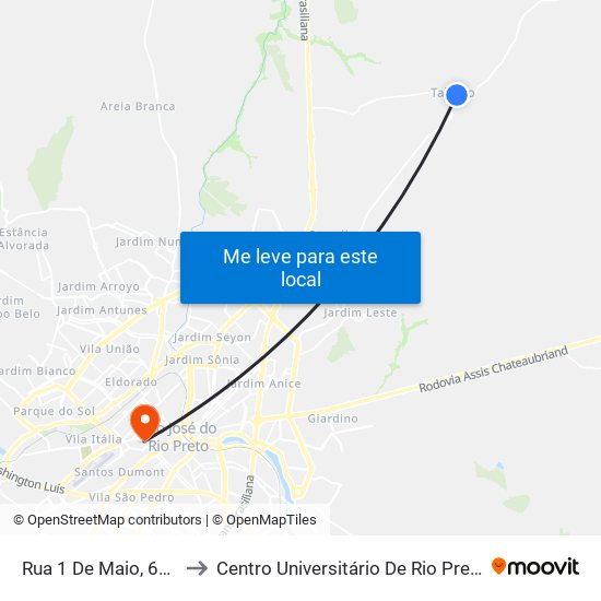 Rua 1 De Maio, 610 to Centro Universitário De Rio Preto map