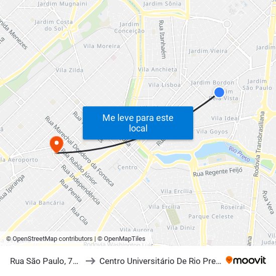 Rua São Paulo, 757 to Centro Universitário De Rio Preto map