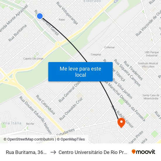 Rua Buritama, 3610 to Centro Universitário De Rio Preto map