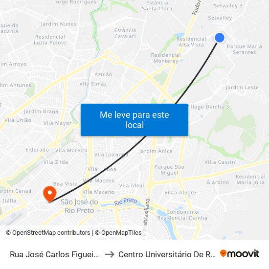 Rua José Carlos Figueiras, 120 to Centro Universitário De Rio Preto map